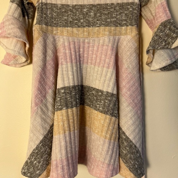 Rare Editions Toddler Dress 2T Faux Fur Vest Pastel Stripped Bell Sleeve Flowy - Picture 12 of 17